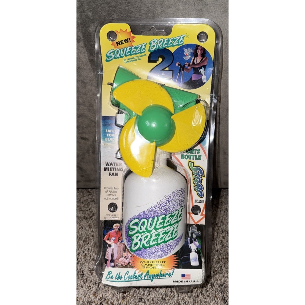Vtg Squeeze Breeze 2 Fan Water Misting Strap 1997‎ Bottle Made USA